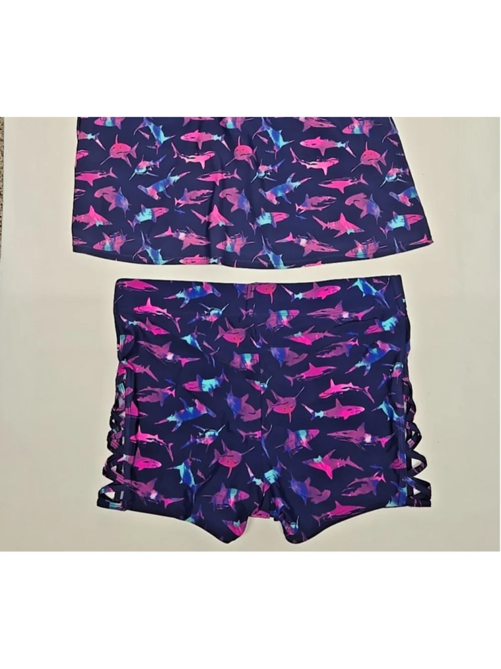 Torrid 1X Navy Shark Print High Rise Swim Short Lattice Side UPF 50 Plus Size - Picture 5 of 7